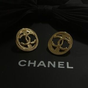 Authentic Chanel Vintage Gold- Buttons Repurposed CC Logo Button Earrings